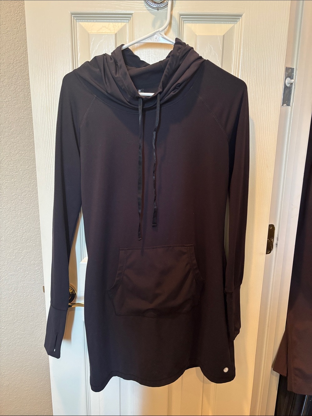 Yogalicious Black Hoodie Dress Long Sleeve Tunic Sweatshirt Thumbholes Small